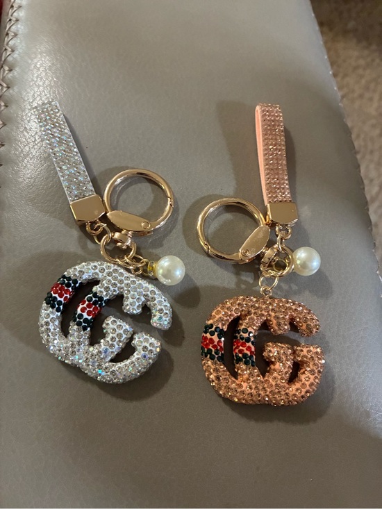 Accessories - Crystal-Embellished Keychain Charm - Ivory and Rose Gold Options